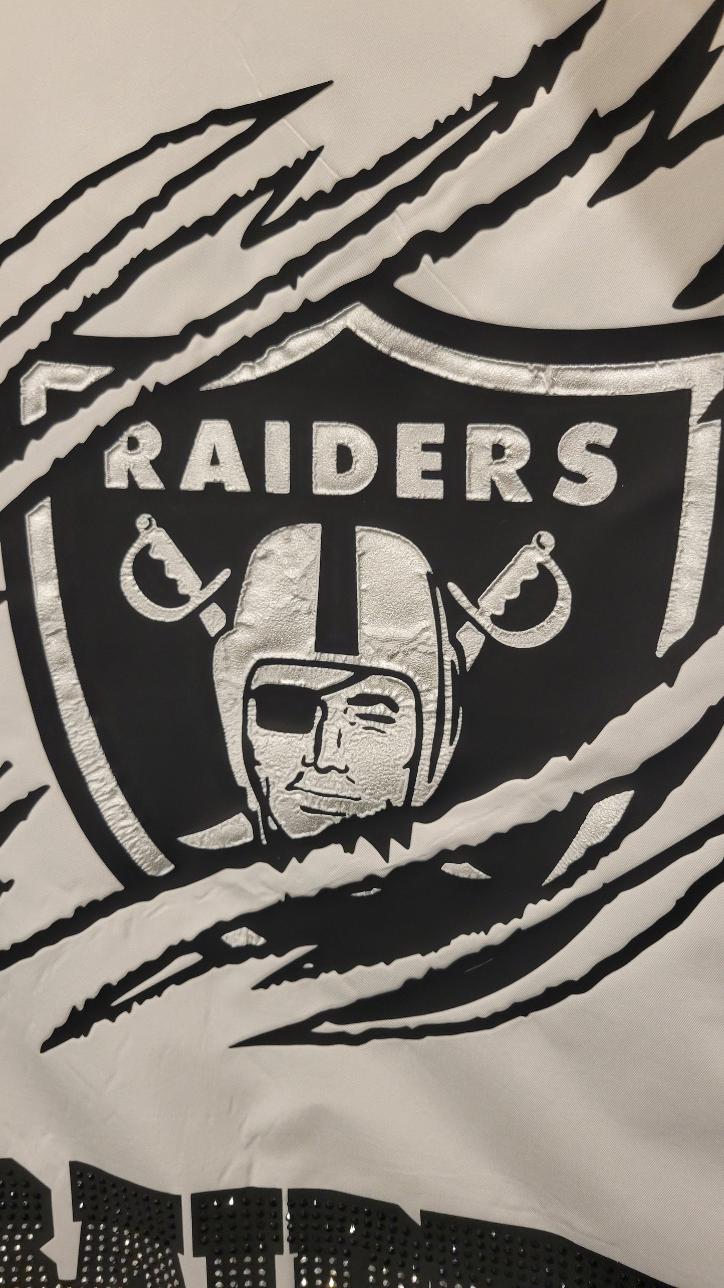 Custom Raiders White Bomber Jacket - Textured Vinyl & Metallic Stud Detail